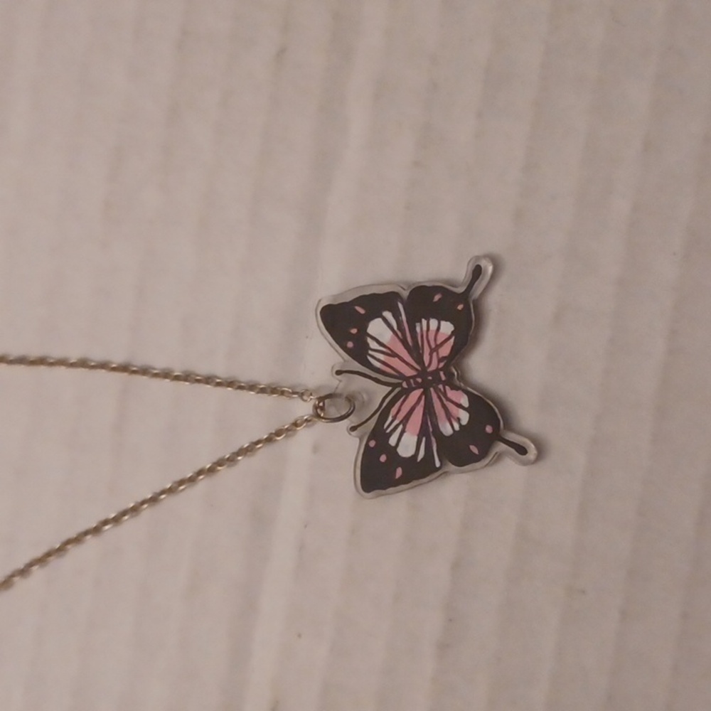 4/$60 Black & Pink Butterfly Necklace - Hand-Made